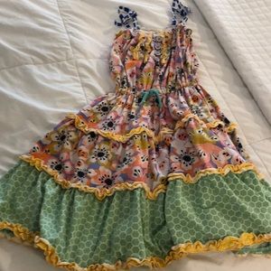 Beautiful tiered maxi dress with blue & white ties